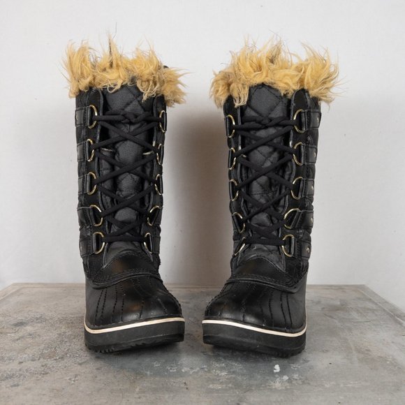Sorel Tofino II 2 Size 5 Waterproof Rain Snow Boots Lace Up Fur Lined Black Tan - Picture 5 of 8
